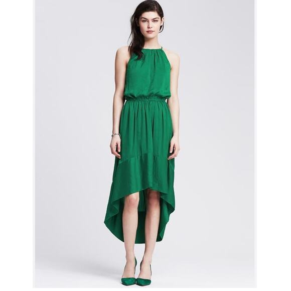 Banana Republic Dresses & Skirts - Banana Republic Kelly Green Halter Dress 14 High Low Pockets Lined Sleeveless